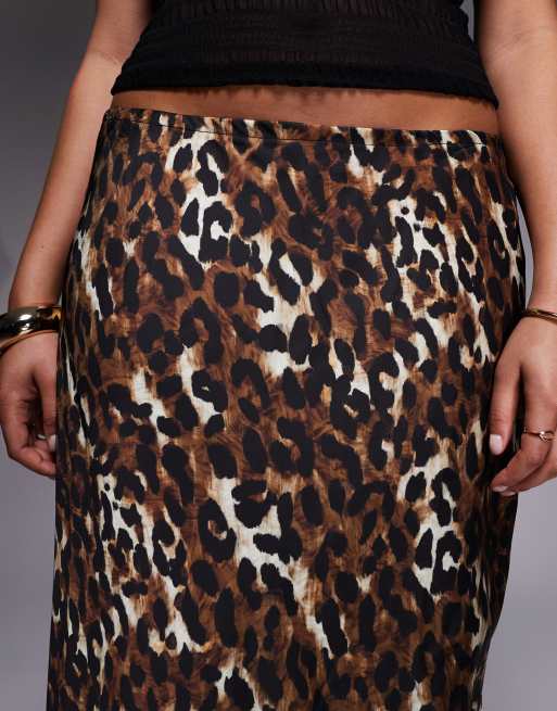 Jupe Satin Arket Motif Animal – Marron, Taille 8 (W26), Midi, Droite, Neuve