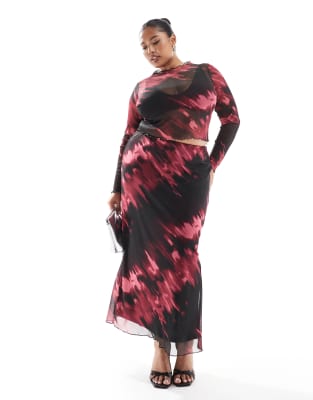 New Look Curve - Jupe mi-longue en tulle à motif - Rouge - view 1