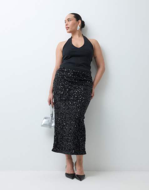 New Look Curve jupe midi à sequins noire - view 1