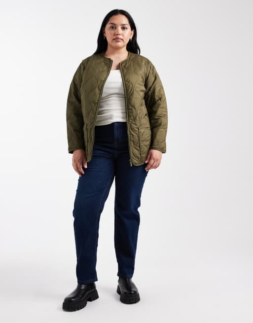 New Look Curve - Kakigrøn jakke med vatteringer, 4 af 4