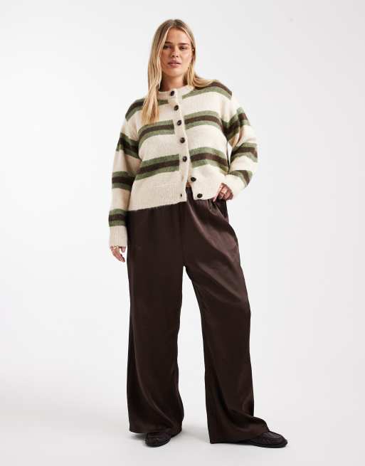 New Look Curve – Kardigan w paski w kolorze kremowym i khaki, 2 z 4