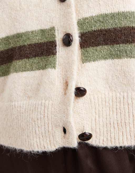 New Look Curve – Kardigan w paski w kolorze kremowym i khaki, 4 z 4