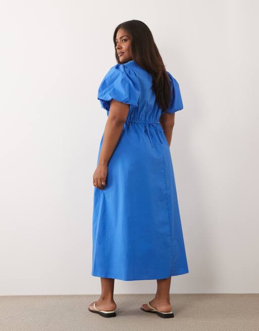 New Look Curve – Klarblå midiklänning med puffärmar, 2 av 4