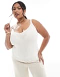 [New Look Plus] New Look Curve knitted cami top in cream-White 26 CREAM