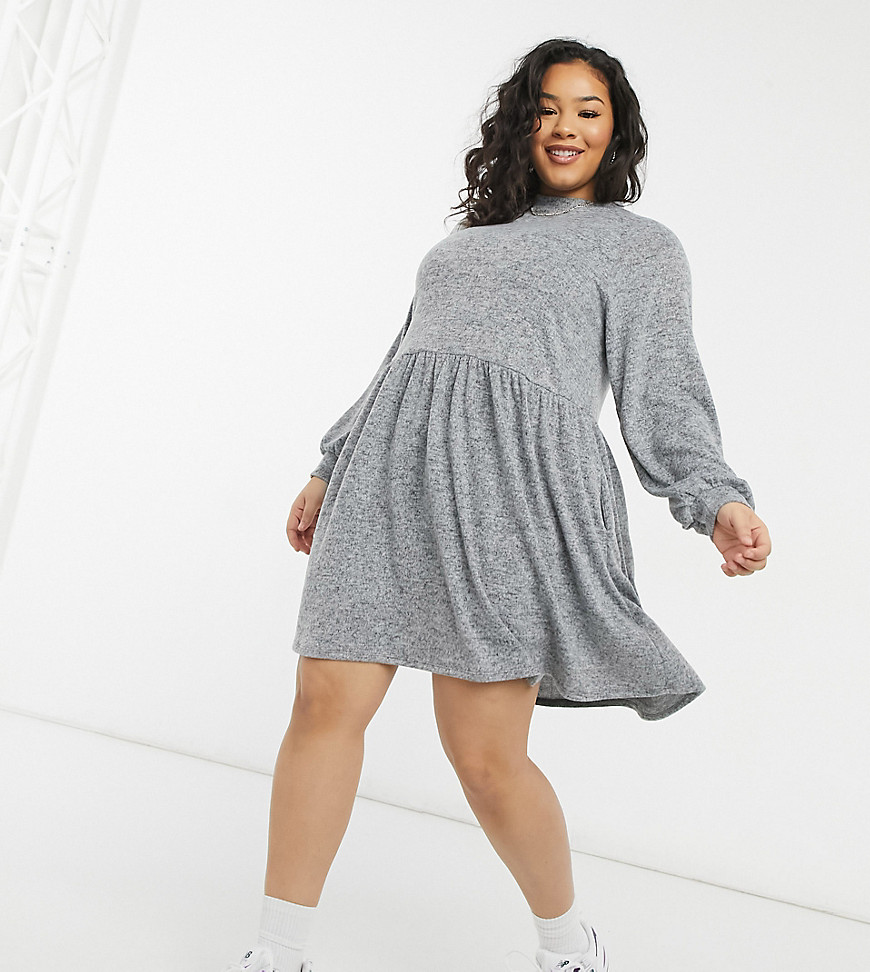 New Look Curve knitted smock dress in gray-Grey
