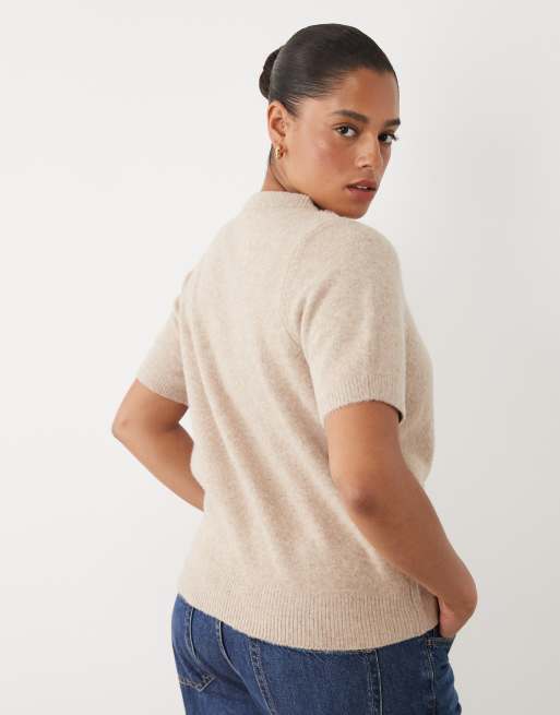 New Look Curve knitted t-shirt in mink, 4 of 4