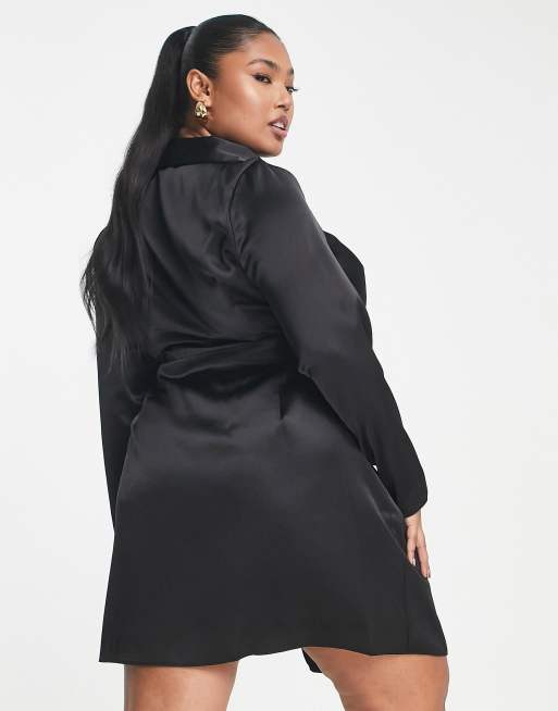 New Look Curve – Kopertowa sukienka z czarnej satyny, 2 z 4
