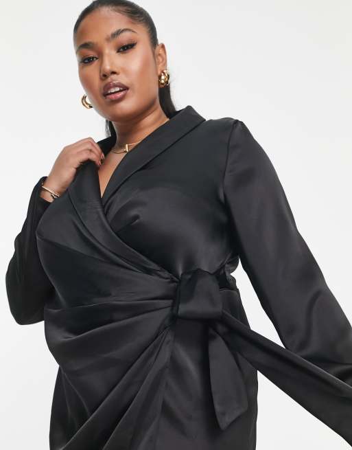 New Look Curve – Kopertowa sukienka z czarnej satyny, 3 z 4