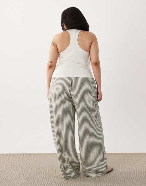 New Look Curve – Kremowe spodnie z szerokimi nogawkami w paski, 3 z 5