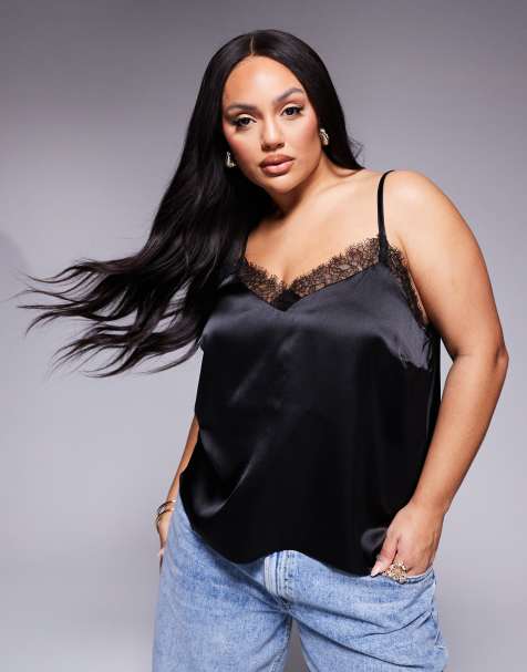 New Look Curve lace trim cami in black - view 1