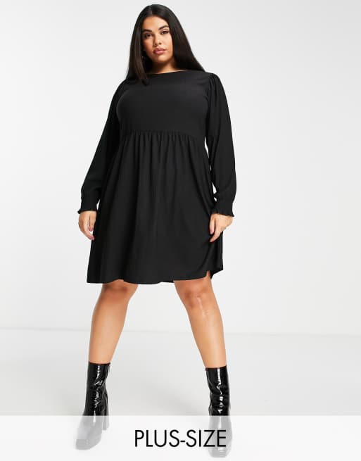 New Look Curve – Langärmliges Hängerkleid in Schwarz