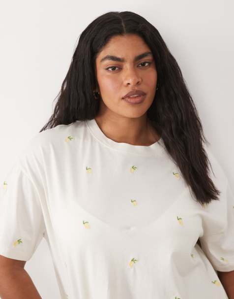 New Look Curve lemon print boxy tee in white - view 1