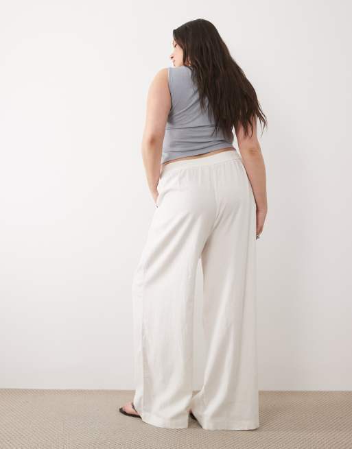 New Look Curve linen blend wide leg trousers in white, 5 of 5