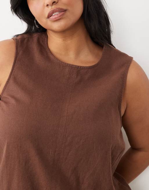 New Look Curve linen shell top in brown, 4 of 4