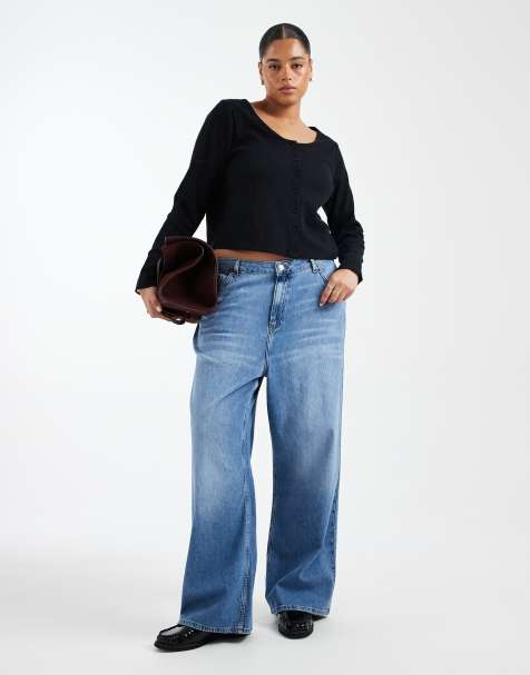 New Look Curve – Ljusblå slouchy jeans med vida ben - view 1