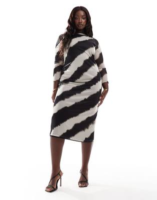 New Look Plus New Look Curve long sleeve midi dress in black stripe