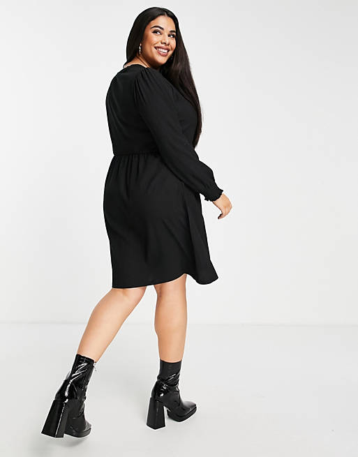 Dresses New Look Curve long sleeve smock dress in black 