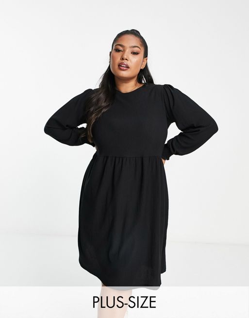 New Look Curve long sleeve smock mini dress in black | ASOS