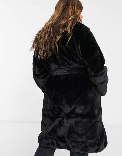 New look black cheap faux fur coat