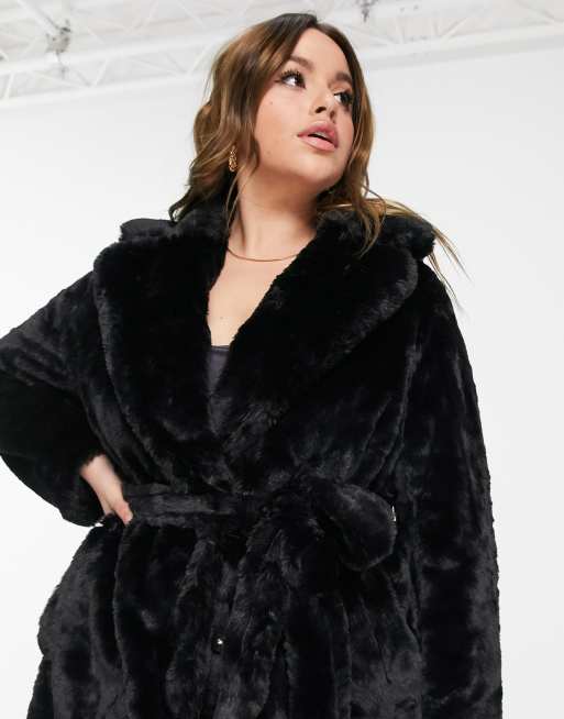 New look black cheap faux fur coat