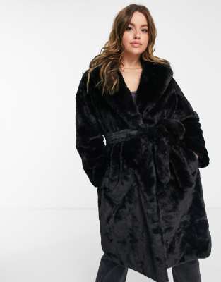 new look faux fur belted coat