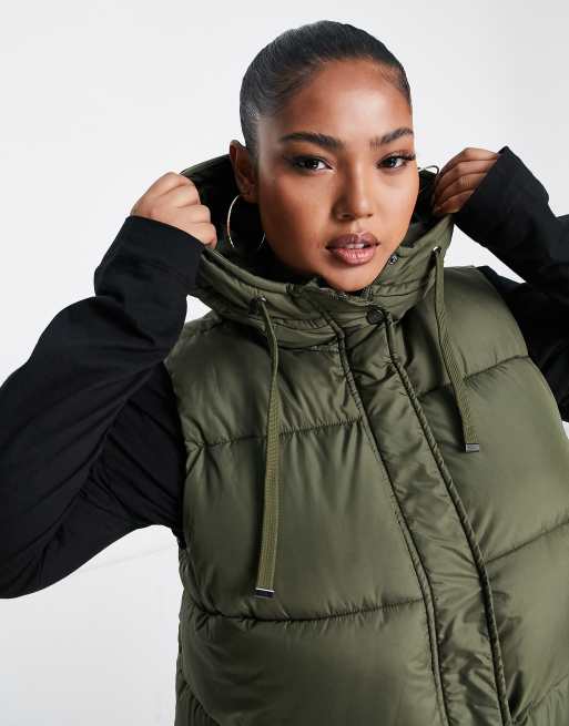 New Look Curve longline hooded gilet in khaki ASOS