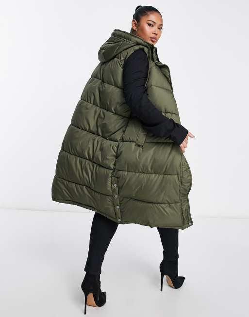 New Look Curve longline hooded vest in khaki ASOS
