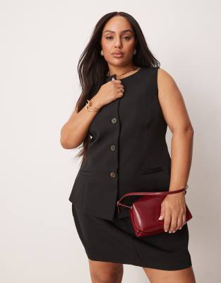 New Look Plus New Look Curve longline tailored waistcoat co-ord in black