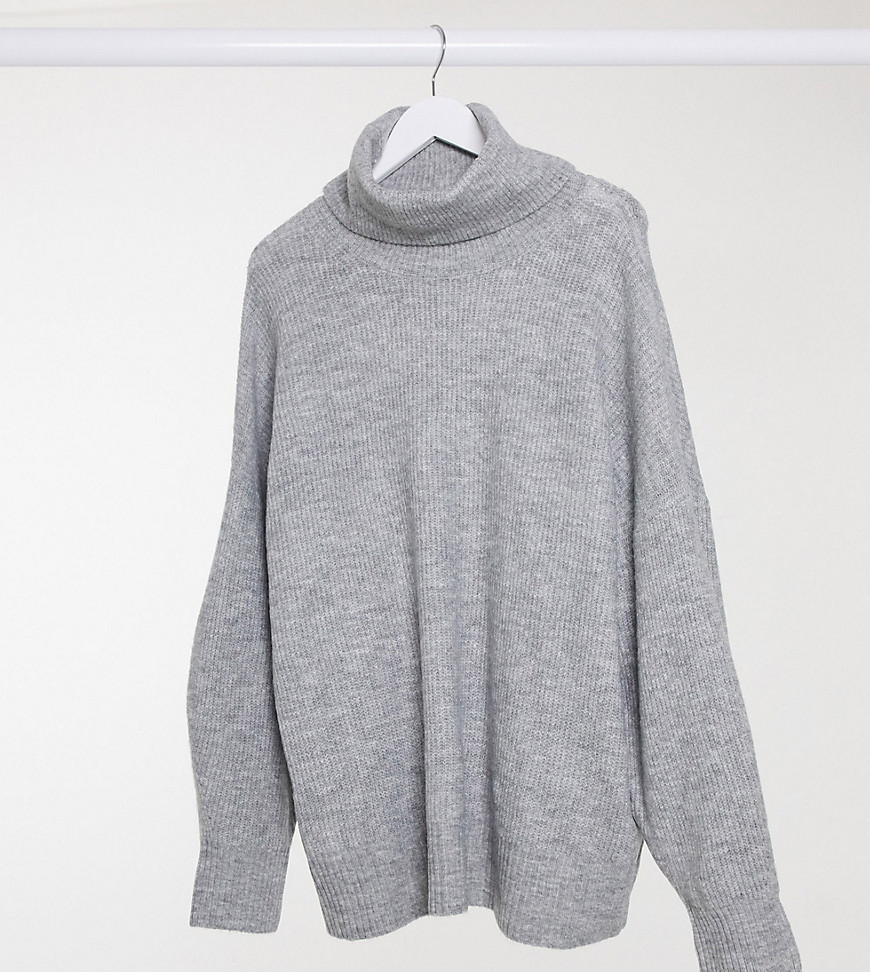 New Look Curve longline volume sleeve slouchy roll-neck sweater in gray-Grey