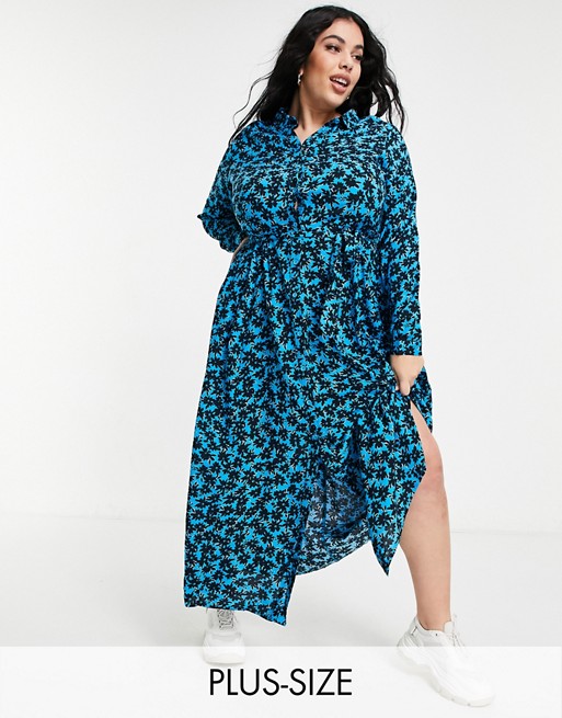 New Look Curve longsleeve floral midaxi dress in blue