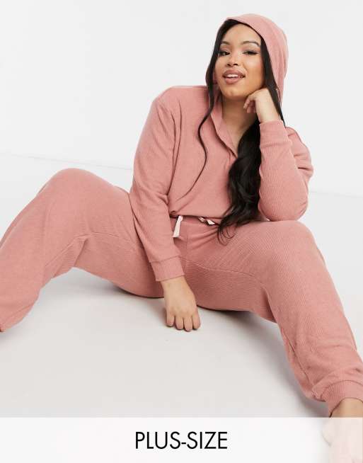 New Look Curve soft ribbed lounge set in pink ASOS