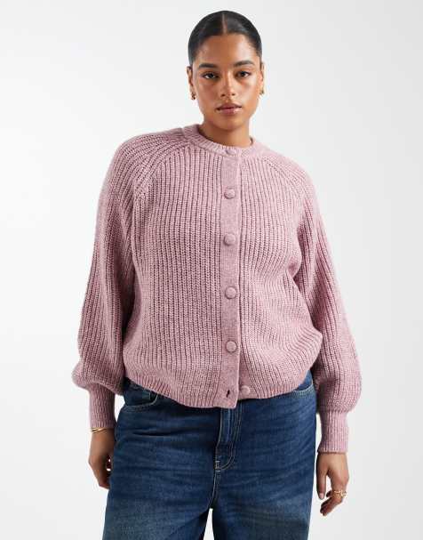 New Look Curve - Lyserød cardigan i ribstrik med raglan-detaljer - view 1