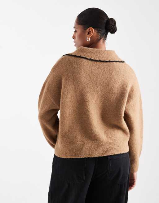 New Look Curve - Maglione color cuoio con impunture, 3 di 4