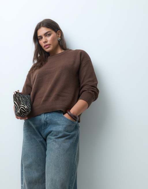 New Look Curve maglione girocollo marrone medio, 5 di 5