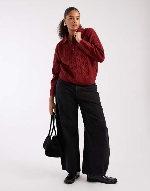 New Look Curve - Maglione stile polo a trecce rosso, 2 di 4