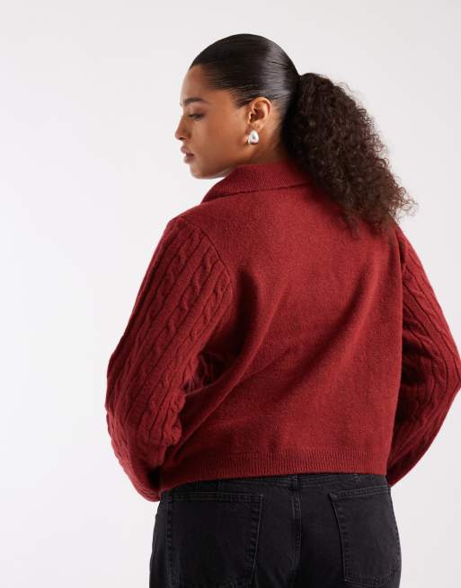 New Look Curve - Maglione stile polo a trecce rosso, 3 di 4
