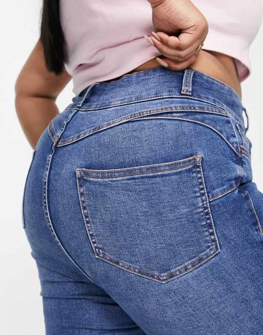 New Look Curve – Mellanblå skinny jeans med hög midja som lyfter och formar, 3 av 4