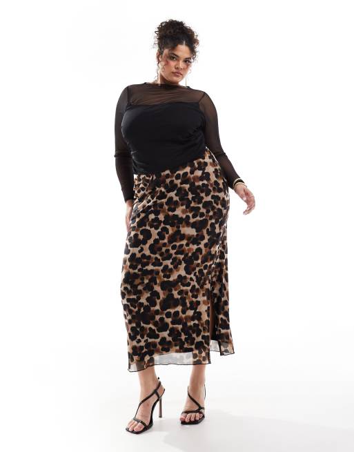 New Look Curve mesh midi skirt in leopard print