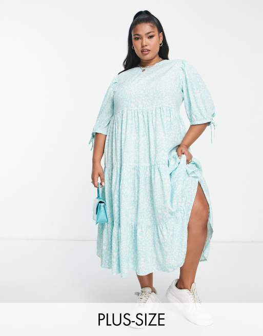 New Look Curve - Midi jurk met gestrikte achterkant en dierenprint in blauw