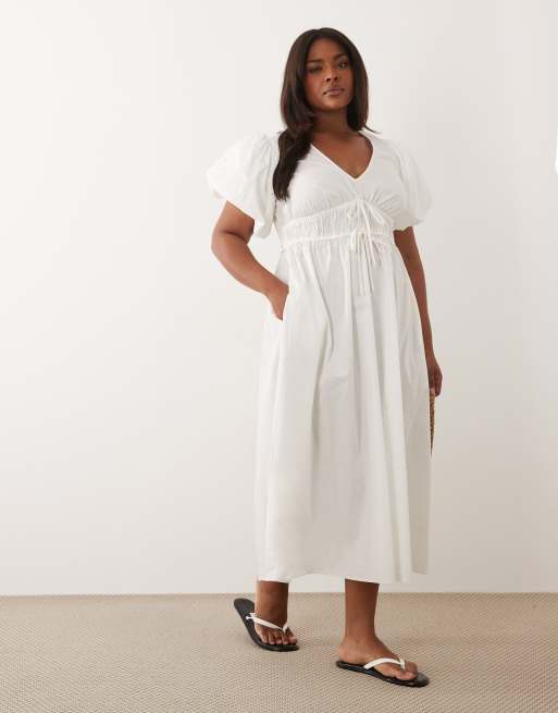 New Look Curve - Midi jurk met pofmouwen in wit, 4 van 4