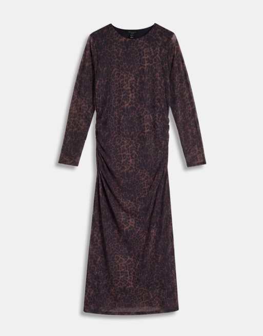 New Look Curve midi-jurk van mesh met plooien in bruine luipaardprint, 5 van 8