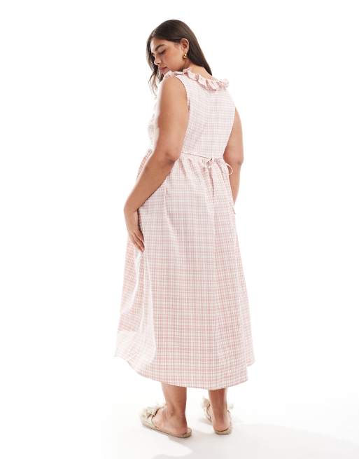 New Look Curve - Midi korsetjurk met gingham ruit en bandjes in roze, 3 van 4