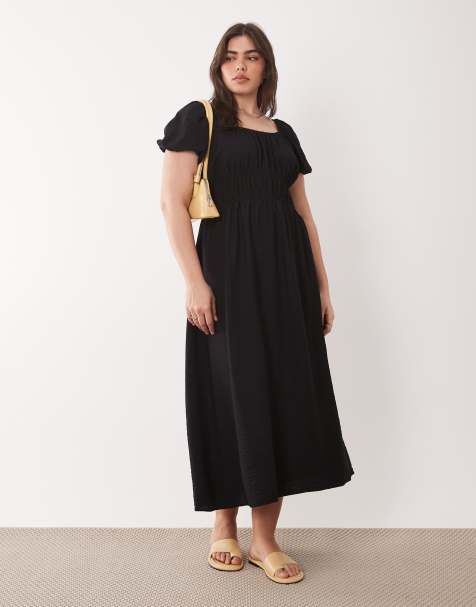 New Look Curve - Midi melkmeisjesjurk in zwart - view 1