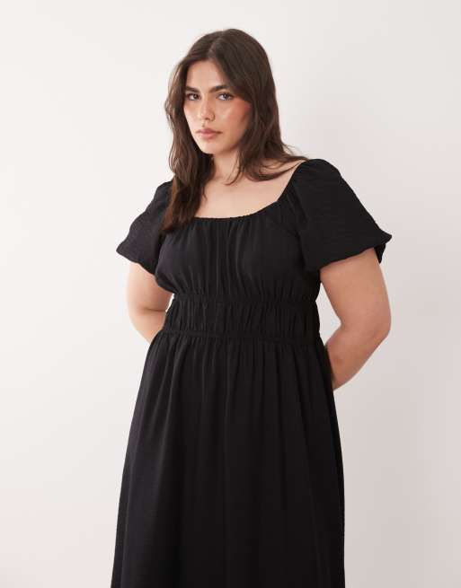 New Look Curve - Midi melkmeisjesjurk in zwart, 2 van 4