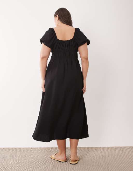 New Look Curve - Midi melkmeisjesjurk in zwart, 4 van 4