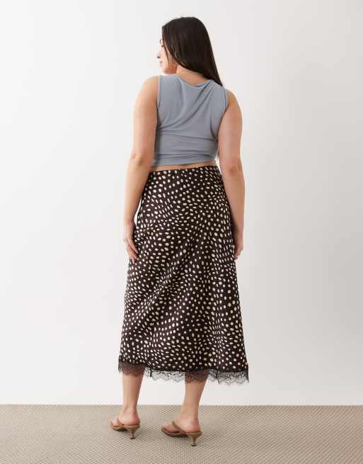 New Look Curve - Midi rok met hertenprint en kanten rand in bruin, 5 van 5