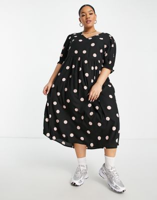 polka dot smock dress midi