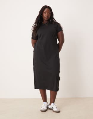 New Look Curve - Midi-T-Shirt-Kleid aus Jersey in Schwarz