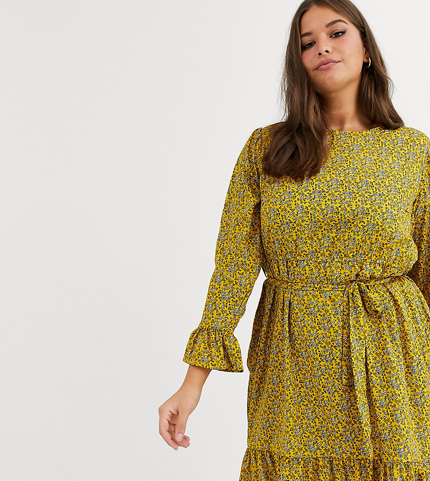 New Look Curve - Mini-jurk met gestrikte taille en bloemenprint in geel