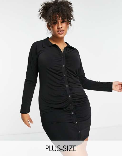 New Look Curve - Mini jurk met rimpeleffect en knoopsluiting in zwart